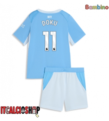 Manchester City Jeremy Doku #11 Prima Maglia Bambino 2026-27 Manica Corta (+ Pantaloni corti)